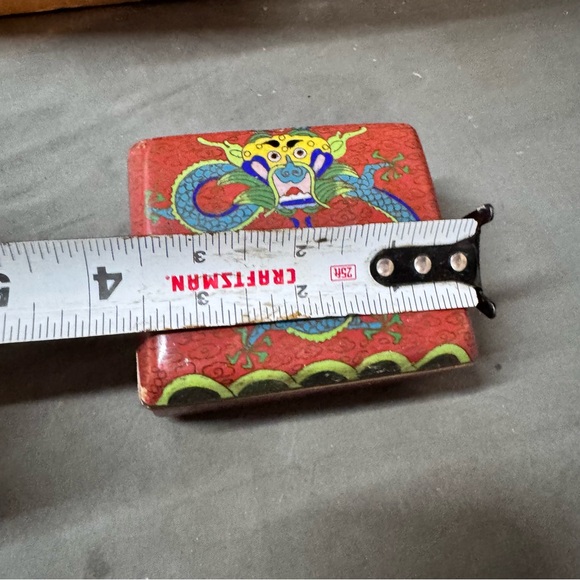 Vintage Chinese Hinged 4 Leg Box Cloisonné Enamel Dragon 3 1/2 X 3 Inches - Picture 6 of 8